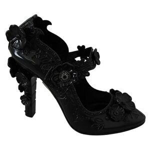 Dolce & Gabbana Black Floral Crystal CINDERELLA Pumps Women’s Shoes